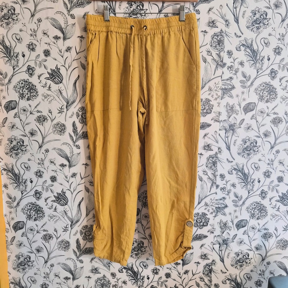 Jules & Leopold Casual Yellow Linen Blend Crop Pants M Coastal Grandma Resort